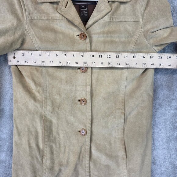Coach Jacket Womens Medium Beige Suede Leather Button Front Lined Coat Pockets - Picture 7 of 16
